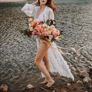 BHLDN lace bridal robe